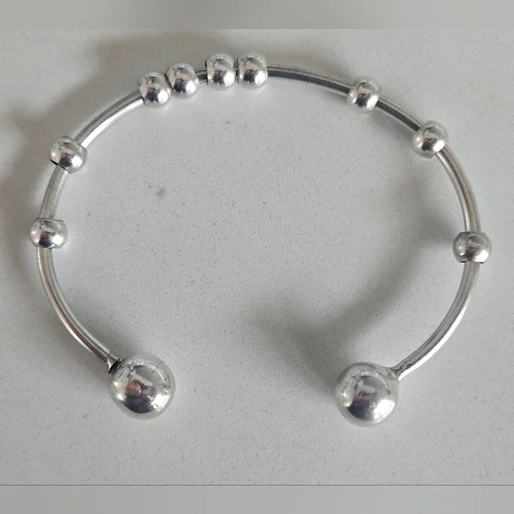 Elegant Italian Sterling Silver Cuff Charm Bracelet w/ Sterling Spacer Beads - Picture 2 of 8